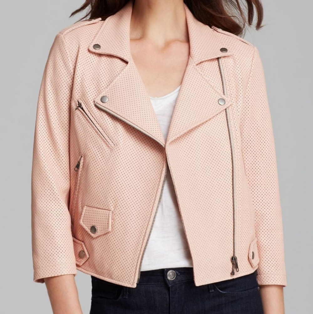 Rebecca Minkoff Wes Perforated lambskin Leather Moto pink biker Jacket small